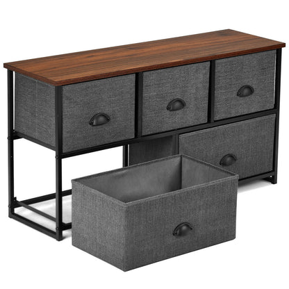 Modern Wood Storage Dresser with Fabric Drawers, Compact Organizer Cabinet – Grey