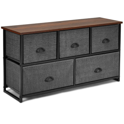 Modern Wood Storage Dresser with Fabric Drawers, Compact Organizer Cabinet – Grey