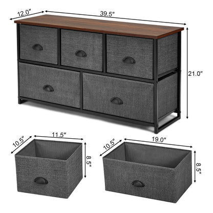 Modern Wood Storage Dresser with Fabric Drawers, Compact Organizer Cabinet – Grey