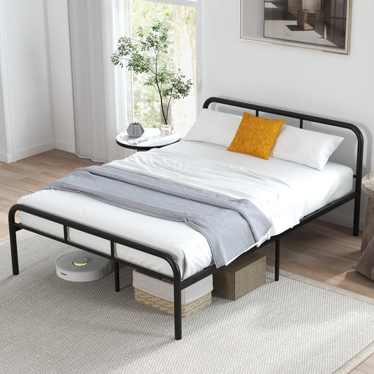 Sleek Black Full Metal Platform Bed with Headboard and Footboard – No Box Spring Needed