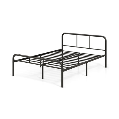 Sleek Black Full Metal Platform Bed with Headboard and Footboard – No Box Spring Needed