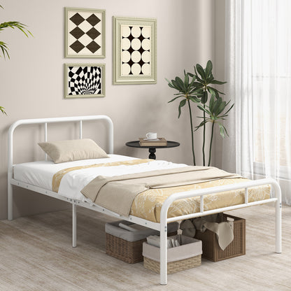Modern Metal Platform Bed Frame with Headboard and Footboard - Twin Size, White