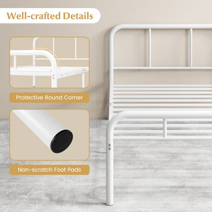 Modern Metal Platform Bed Frame with Headboard and Footboard - Twin Size, White