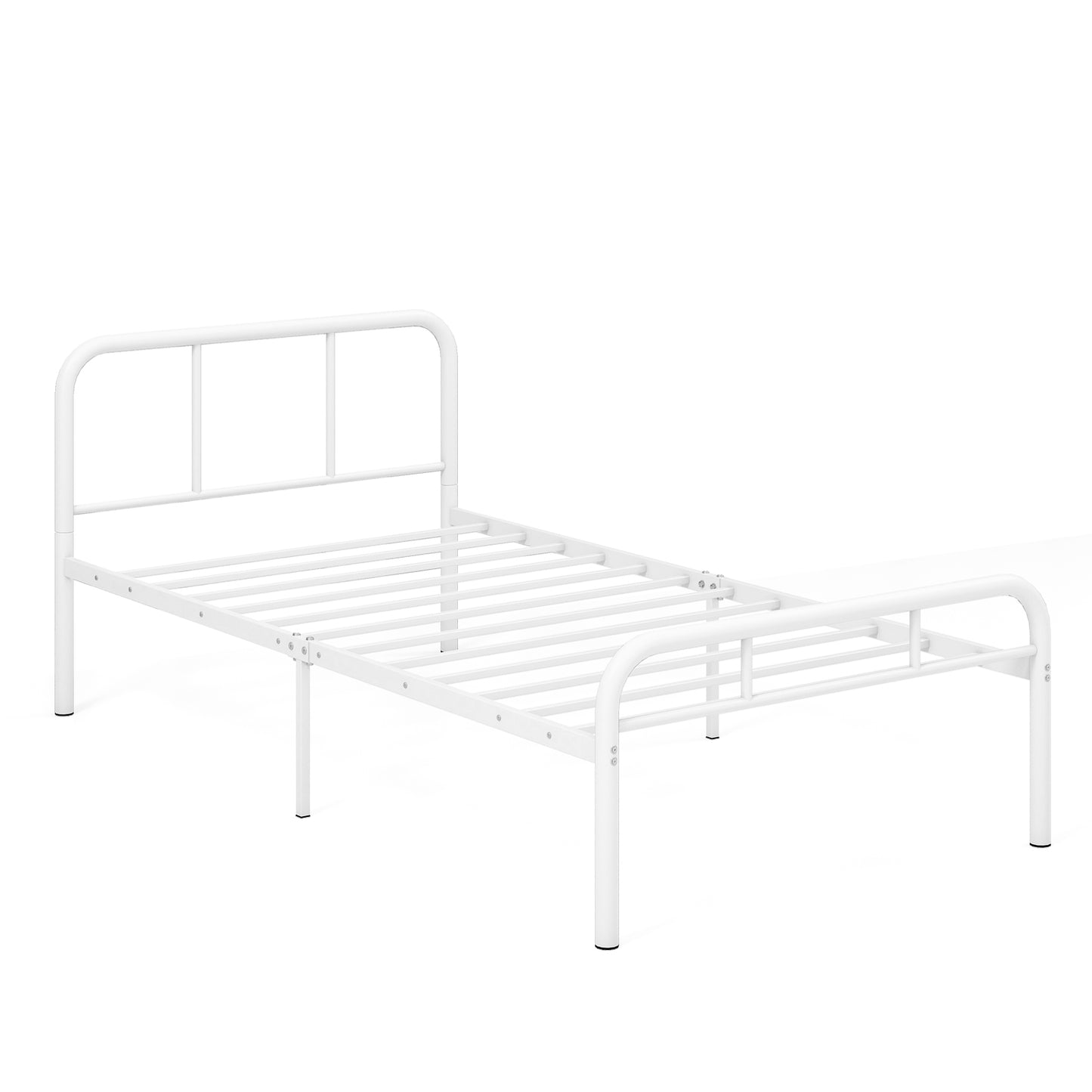 Modern Metal Platform Bed Frame with Headboard and Footboard - Twin Size, White