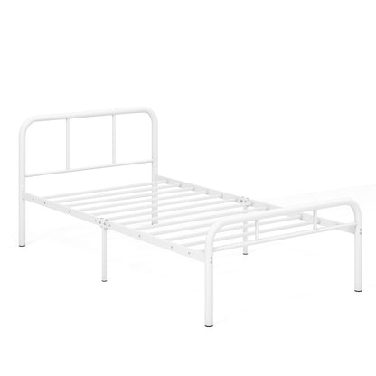 Modern Metal Platform Bed Frame with Headboard and Footboard - Twin Size, White