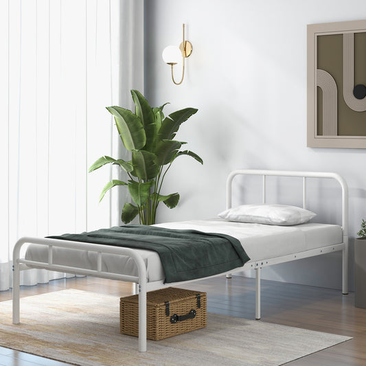Modern Metal Platform Bed Frame with Headboard and Footboard - Twin Size, White