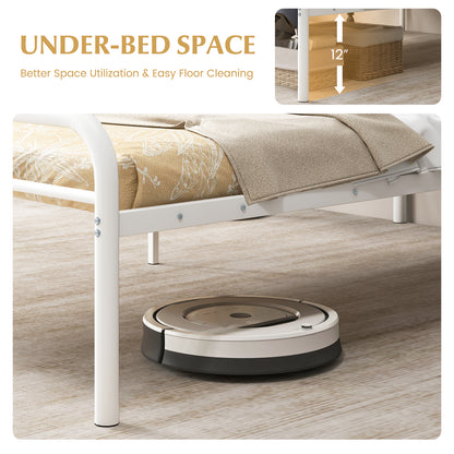 Modern Metal Platform Bed Frame with Headboard and Footboard - Twin Size, White