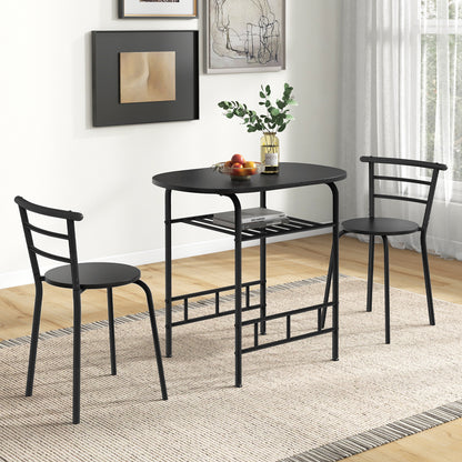 Modern 3 Piece Dining Set with Wine Rack and Two Chairs for Small Kitchen or Apartment - Black