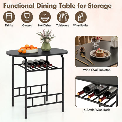 Modern 3 Piece Dining Set with Wine Rack and Two Chairs for Small Kitchen or Apartment - Black