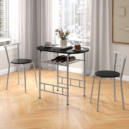 Modern 3 Piece Dining Set with Wine Rack and Two Chairs for Small Kitchen or Apartment - Silver
