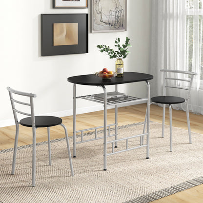 Modern 3 Piece Dining Set with Wine Rack and Two Chairs for Small Kitchen or Apartment - Silver