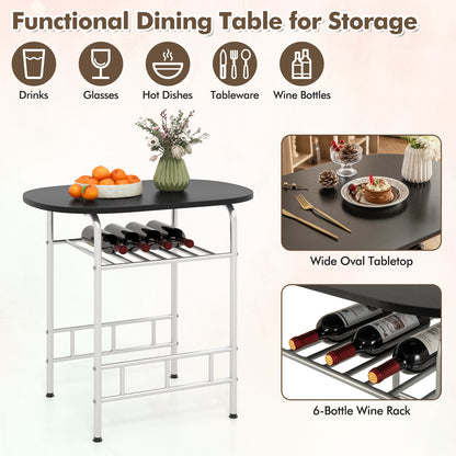 Modern 3 Piece Dining Set with Wine Rack and Two Chairs for Small Kitchen or Apartment - Silver