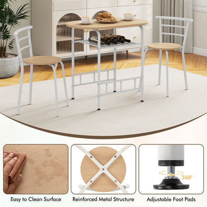 Modern 3 Piece Dining Set with Wine Rack and Two Chairs for Small Kitchen or Apartment - Tan