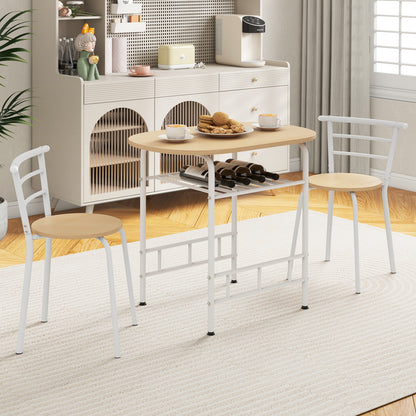 Modern 3 Piece Dining Set with Wine Rack and Two Chairs for Small Kitchen or Apartment - Tan