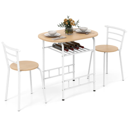 Modern 3 Piece Dining Set with Wine Rack and Two Chairs for Small Kitchen or Apartment - Tan