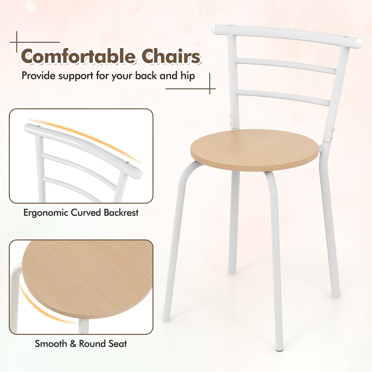 Modern 3 Piece Dining Set with Wine Rack and Two Chairs for Small Kitchen or Apartment - Tan