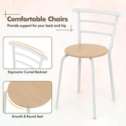 Modern 3 Piece Dining Set with Wine Rack and Two Chairs for Small Kitchen or Apartment - Tan