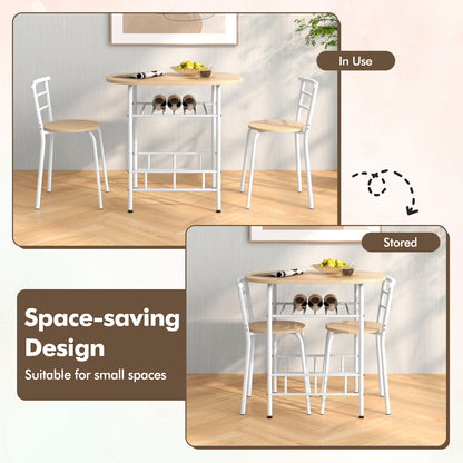 Modern 3 Piece Dining Set with Wine Rack and Two Chairs for Small Kitchen or Apartment - Tan