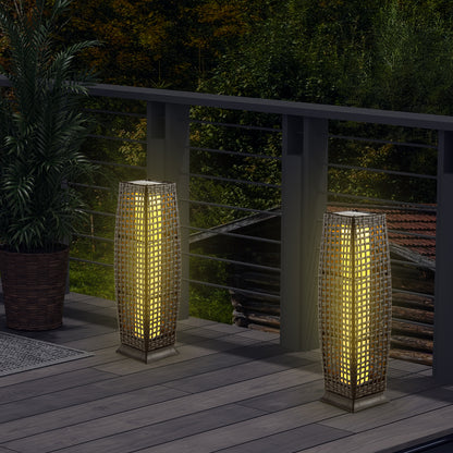 2 Pack Solar-Powered Wicker Floor Lamps with Auto LED Lighting - Brown