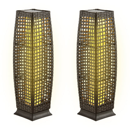 2 Pack Solar-Powered Wicker Floor Lamps with Auto LED Lighting - Brown