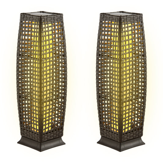 2 Pack Solar-Powered Wicker Floor Lamps with Auto LED Lighting - Brown