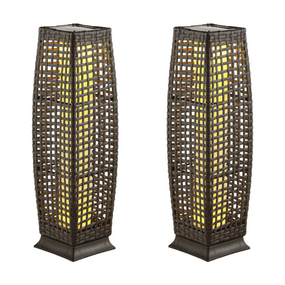 2 Pack Solar-Powered Wicker Floor Lamps with Auto LED Lighting - Brown