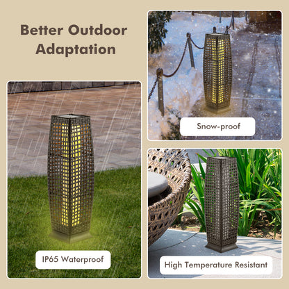 2 Pack Solar-Powered Wicker Floor Lamps with Auto LED Lighting - Brown