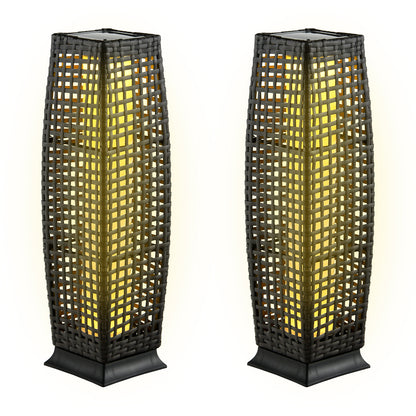 2 Pack Solar-Powered Wicker Floor Lamps with Auto LED Lighting - Black