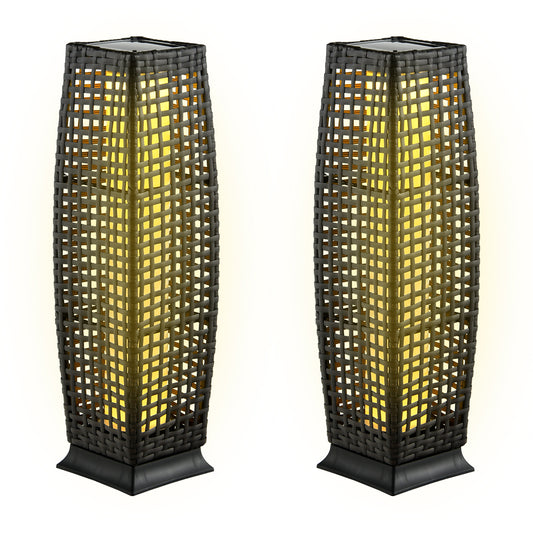 2 Pack Solar-Powered Wicker Floor Lamps with Auto LED Lighting - Black