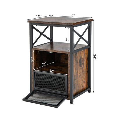 Set of 2 Bedside Tables with Flip Drawer Storage and Open Shelf Modern Industrial Design