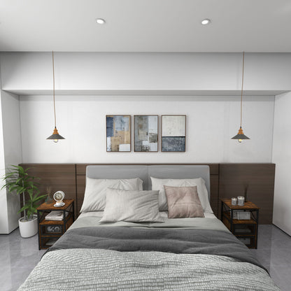 Set of 2 Bedside Tables with Flip Drawer Storage and Open Shelf Modern Industrial Design