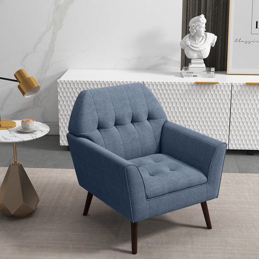 Elegant Tufted Accent Chair with Solid Wood Frame in Blue