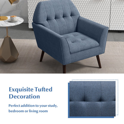 Elegant Tufted Accent Chair with Solid Wood Frame in Blue