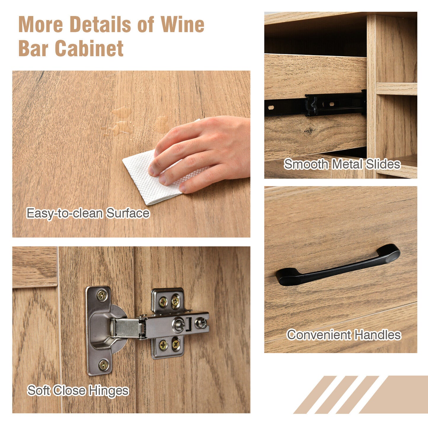 Modern Buffet Sideboard with 2 Cabinets, Storage Drawer and 6 Bottle Wine Rack - Natural