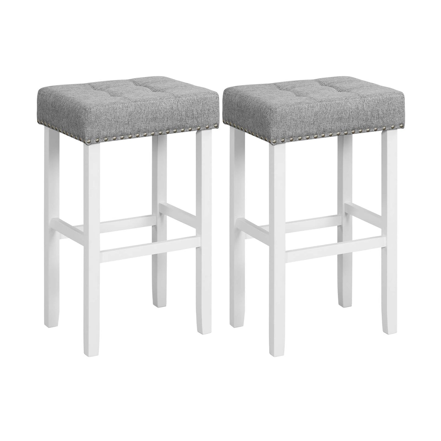 Set of 2 Counter Height Bar Stools with Tufted Cushions and Linen Upholstery 29 Inch
