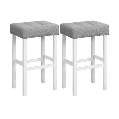 Set of 2 Counter Height Bar Stools with Tufted Cushions and Linen Upholstery 29 Inch