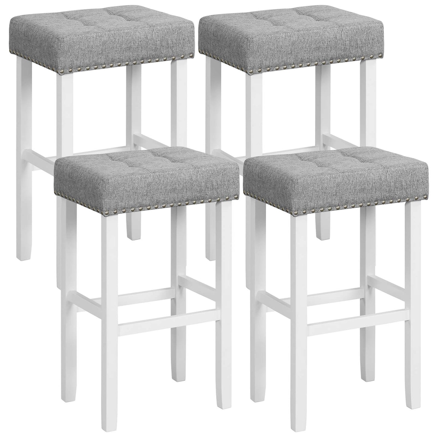 Set of 2 Counter Height Bar Stools with Tufted Cushions and Linen Upholstery 29 Inch