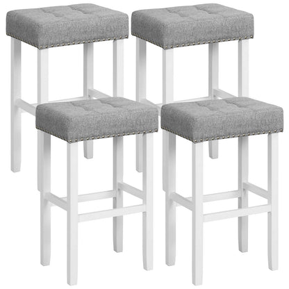 Set of 2 Counter Height Bar Stools with Tufted Cushions and Linen Upholstery 29 Inch