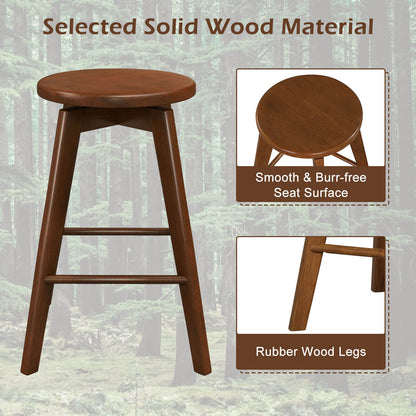 24.5 Inch Wooden Swivel Bar Stools Set of 2 with Backless Design and Footrest