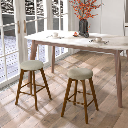 26 Inch Swivel Bar Stools Set of 2 with Backless Design and Linen Cushions