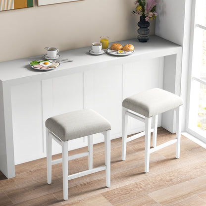 Backless 24.5 Inch Bar Stools Set of 2 with Thick Padded Seats and Sturdy Wooden Legs