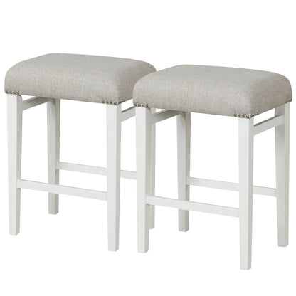 Backless 24.5 Inch Bar Stools Set of 2 with Thick Padded Seats and Sturdy Wooden Legs