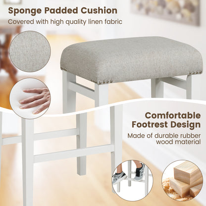 Backless 24.5 Inch Bar Stools Set of 2 with Thick Padded Seats and Sturdy Wooden Legs