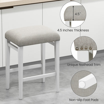 Backless 24.5 Inch Bar Stools Set of 2 with Thick Padded Seats and Sturdy Wooden Legs