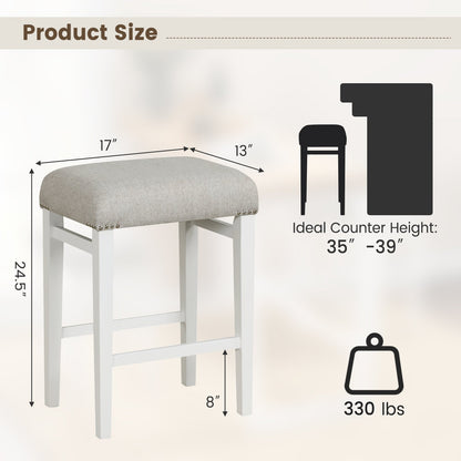 Backless 24.5 Inch Bar Stools Set of 2 with Thick Padded Seats and Sturdy Wooden Legs