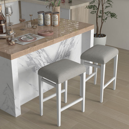 Backless 24.5 Inch Bar Stools Set of 2 with Thick Padded Seats and Sturdy Wooden Legs