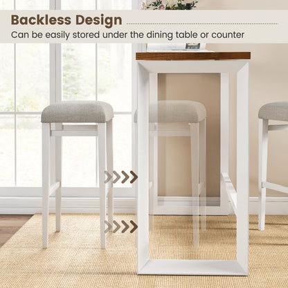 Backless 29.5 Inch Bar Stools Set of 2 with Thick Padded Seats and Sturdy Wooden Legs