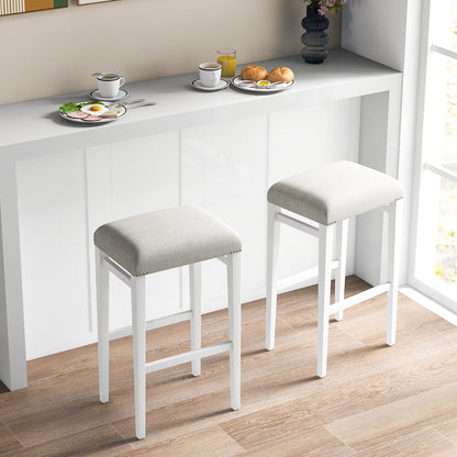 Backless 29.5 Inch Bar Stools Set of 2 with Thick Padded Seats and Sturdy Wooden Legs