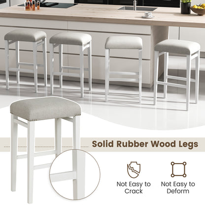 Backless 29.5 Inch Bar Stools Set of 2 with Thick Padded Seats and Sturdy Wooden Legs