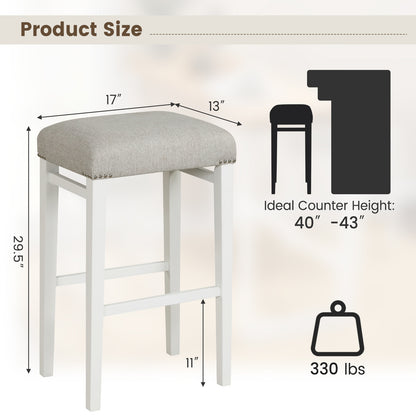 Backless 29.5 Inch Bar Stools Set of 2 with Thick Padded Seats and Sturdy Wooden Legs